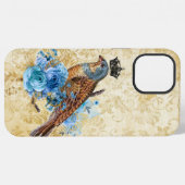 Antike Crown Bird Blaue Blumen iPhone Hülle (Rückseite (Horizontal))