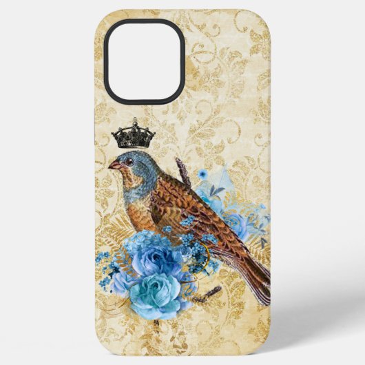 Antike Crown Bird Blaue Blumen iPhone Hülle (Rückseite)