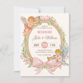 Antike Cupid-Blumen-Bogen-Hochzeit Einladung (Vorderseite)