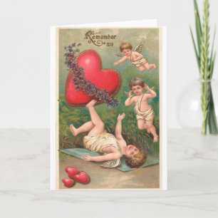 Antike Cupid Cherub rote Herzen Valentinstag-Postk Feiertagskarte