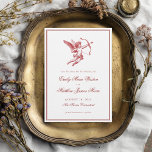 Antike Cupid Elegante Romantische Rote Hochzeit Save The Date<br><div class="desc">Verkünden Sie Ihren besonderen Tag mit zeitloser Romantik mit dieser Vintage-Cupid-eleganten roten Hochzeit-"Save the Date"-Einladungskarte. Diese auffällige Vorlage für die "Save the Date"-Einladung zeigt eine vintage-inspirierte Illustration von Cupid mit seinem Bogen und Pfeil, die Liebe und Schicksal auf eine kühne, unvergessliche Weise symbolisiert. Elegante Kalligrafieschrift fügt eine verfeinerte Note hinzu,...</div>