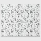 Antike Cupid-Engel Floral Schwarz Weiß Toile Geschenkpapier (Flach)