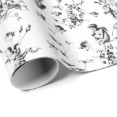 Antike Cupid-Engel Floral Schwarz Weiß Toile Geschenkpapier (Rolleneckpunkt)