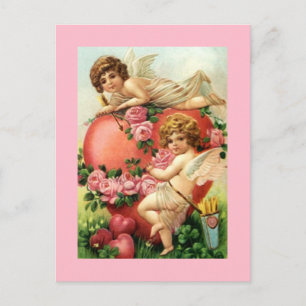 Antike Cupidos Valentinstag Herz Rosen Vintage Postkarte