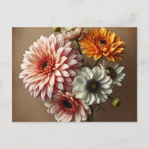 Antike Dahlien und Anemonen Blumen Postkarte