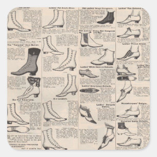 Antike Damenschuh-Katalogseite Vintage-Druck Quadratischer Aufkleber