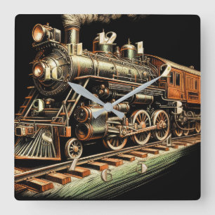 Antike Dampflokomotive Eisenbahnfan Quadratische Wanduhr