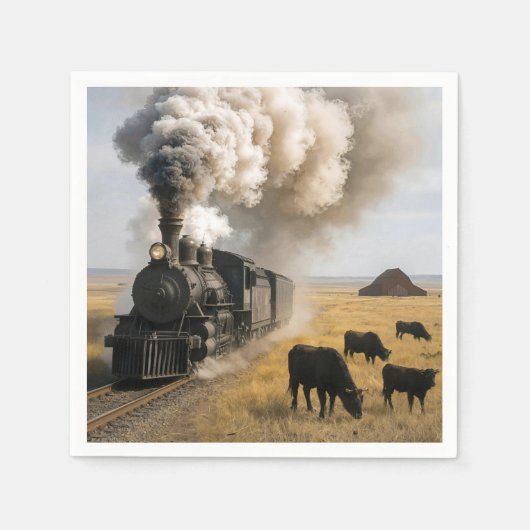 Antike Dampflokomotive mit Kühen Serviette (Vorderseite)
