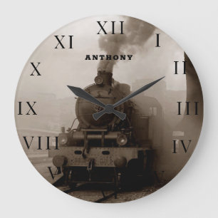 Antike Dampflokomotive Zugmaschine Eisenbahn Dampf Große Wanduhr