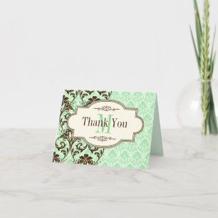 Antike Danksagungskarte in Mint und braunen Rollen Dankeskarte