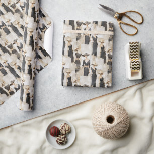 Antike Découpage-Damen mit breitkrempigen Hüten Geschenkpapier