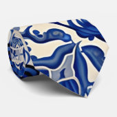 Antike Delft-Blumen-Creme Krawatte (Gerollt)