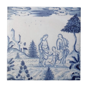 Antike Delft-Fliese - Pastorale Szene - Blau und W Fliese