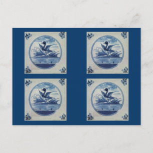 Antike Delfter Blaue Fliese - Ente im Wasser Postkarte