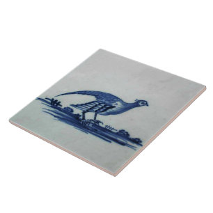 Antike Delfter Blaue Fliese - Moorhuhn im Gras