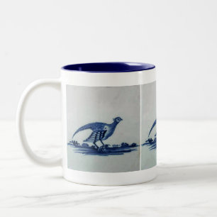 Antike Delfter Blaue Fliese - Moorhuhn im Gras Zweifarbige Tasse