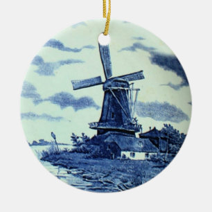 Antike Delfter Blaue Fliese - Windmühle Keramik Ornament