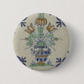 Antike Delfter Fliesen-Vase mit Tulpen: Blau und G Button (Vorderseite)