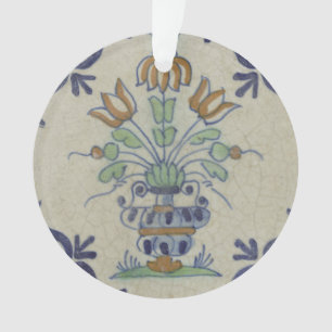 Antike Delfter Fliesen-Vase mit Tulpen: Blau und G Ornament