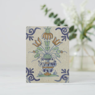 Antike Delfter Fliesen-Vase mit Tulpen: Blau und G Postkarte