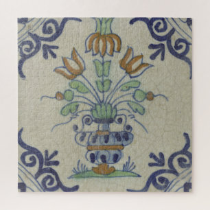 Antike Delfter Fliesen-Vase mit Tulpen: Blau und G Puzzle