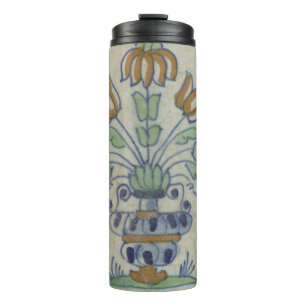 Antike Delfter Fliesen-Vase mit Tulpen: Blau und G Thermosbecher