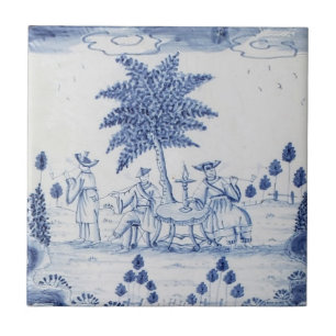 Antike Delfter Kachel - Pastorale Szene - Blau und