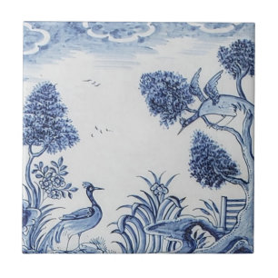 Antike Delfter Kachel - Pastorale Szene - Blau und