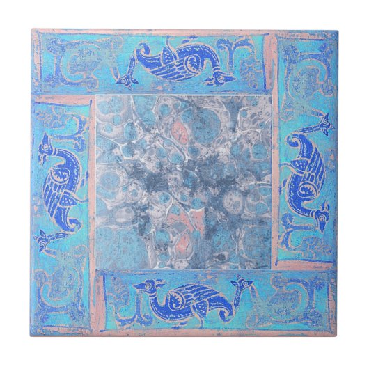 Antike Designs in Sky Blue Drittel von vier Fliese (Vorderseite)