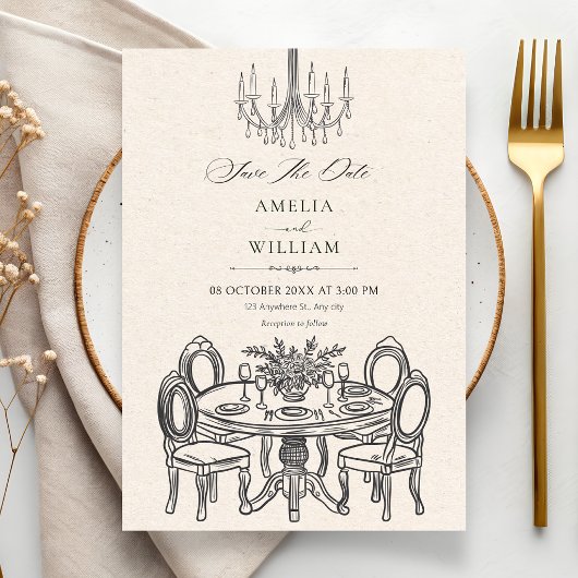 Antike Dinner-Tafel elegant Hochzeit Save The Date