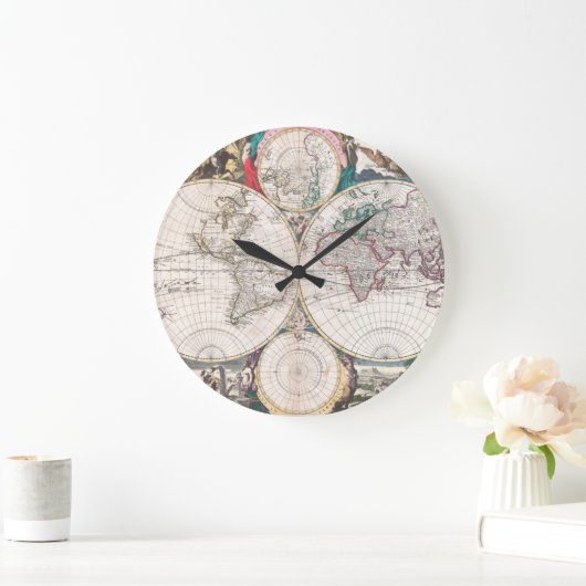 Antike Doppelt-Hemisphäre Weltkarte Große Wanduhr (Zuhause)
