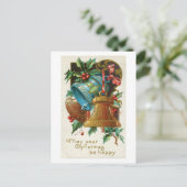 Antike drei Glocken mit Stechpalmen-Weihnachtskart Postkarte (Stehend Vorderseite)