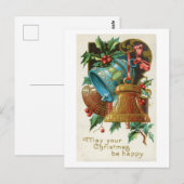 Antike drei Glocken mit Stechpalmen-Weihnachtskart Postkarte (Vorne/Hinten)