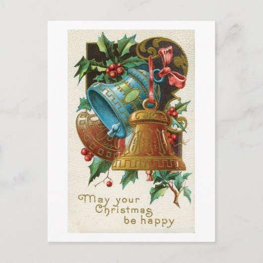 Antike drei Glocken mit Stechpalmen-Weihnachtskart Postkarte (Vorderseite)