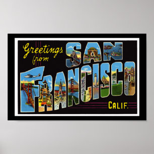 Antike Druckgrüße San Francisco Kalifornien Poster