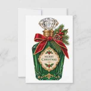 Antike dunkelgrüne Parfümflasche Frohe Weihnachten Karte