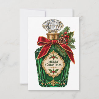 Antike dunkelgrüne Parfümflasche Frohe Weihnachten Karte