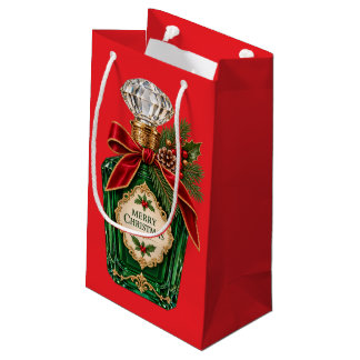 Antike dunkelgrüne Parfümflasche Frohe Weihnachten Kleine Geschenktüte