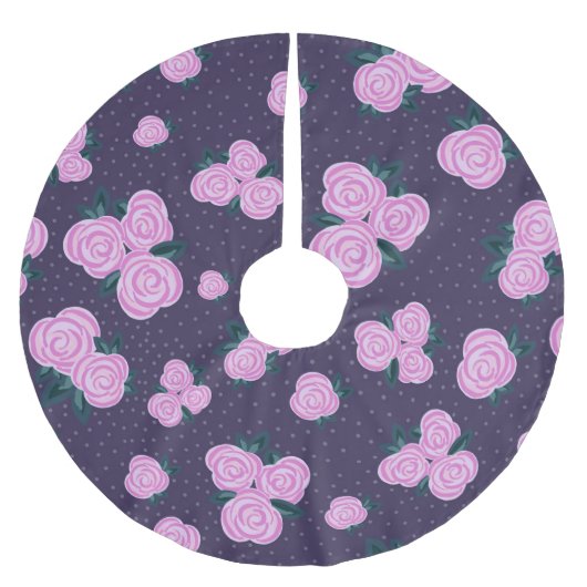 Antike dunkelviolette Blumenmuster Polyester Weihnachtsbaumdecke (Vorderseite)