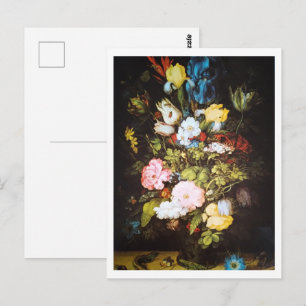 Antike dunkle Blumenmuster Postkarte