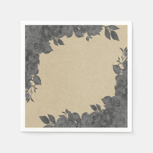 Antike dunkle schwarze Blumenrosen und Kraft-Hochz Serviette