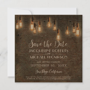 Antike Edison-Lichter Backstein Industrie-Lagerhau Save The Date