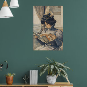 Antike Edwardianische Frau beim Lesen im Zug Poster