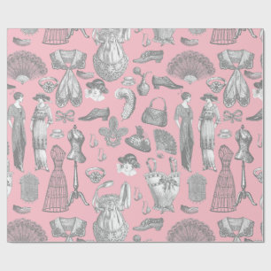 antike edwardianische Vintage-Mode Damen rosa Geschenkpapier