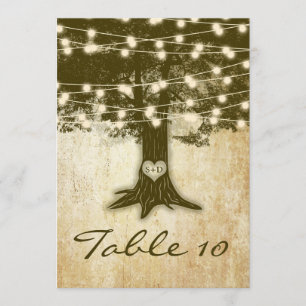 Antike Eichenbaum-Lichter Hochzeit Tischnummernkar Einladung