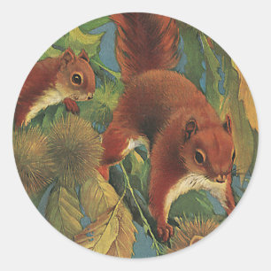 Antike Eichhörnchen, Waldtiere, Wilde Tiere Runder Aufkleber
