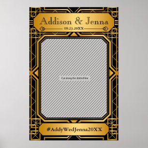 Antike Elegante Art Deco Schwarz Gold Hochzeit Poster