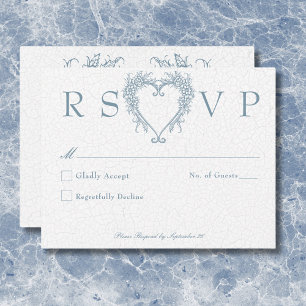 Antike Elegante Chinoiserie Blaue Herz Hochzeit RSVP Karte