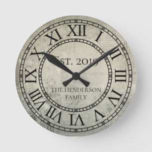 Antike Elegante Familienname Römische Zahl Rustika Runde Wanduhr