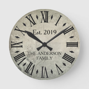 Antike Elegante Familienname Römische Zahl Rustika Runde Wanduhr